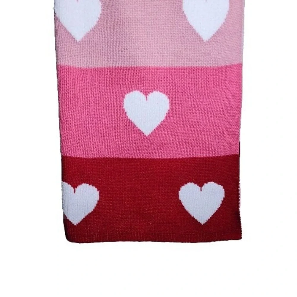 Zoe Rachel Cotton Blend Knit Throw Blanket Heart Color Block Pink Red 50x70
